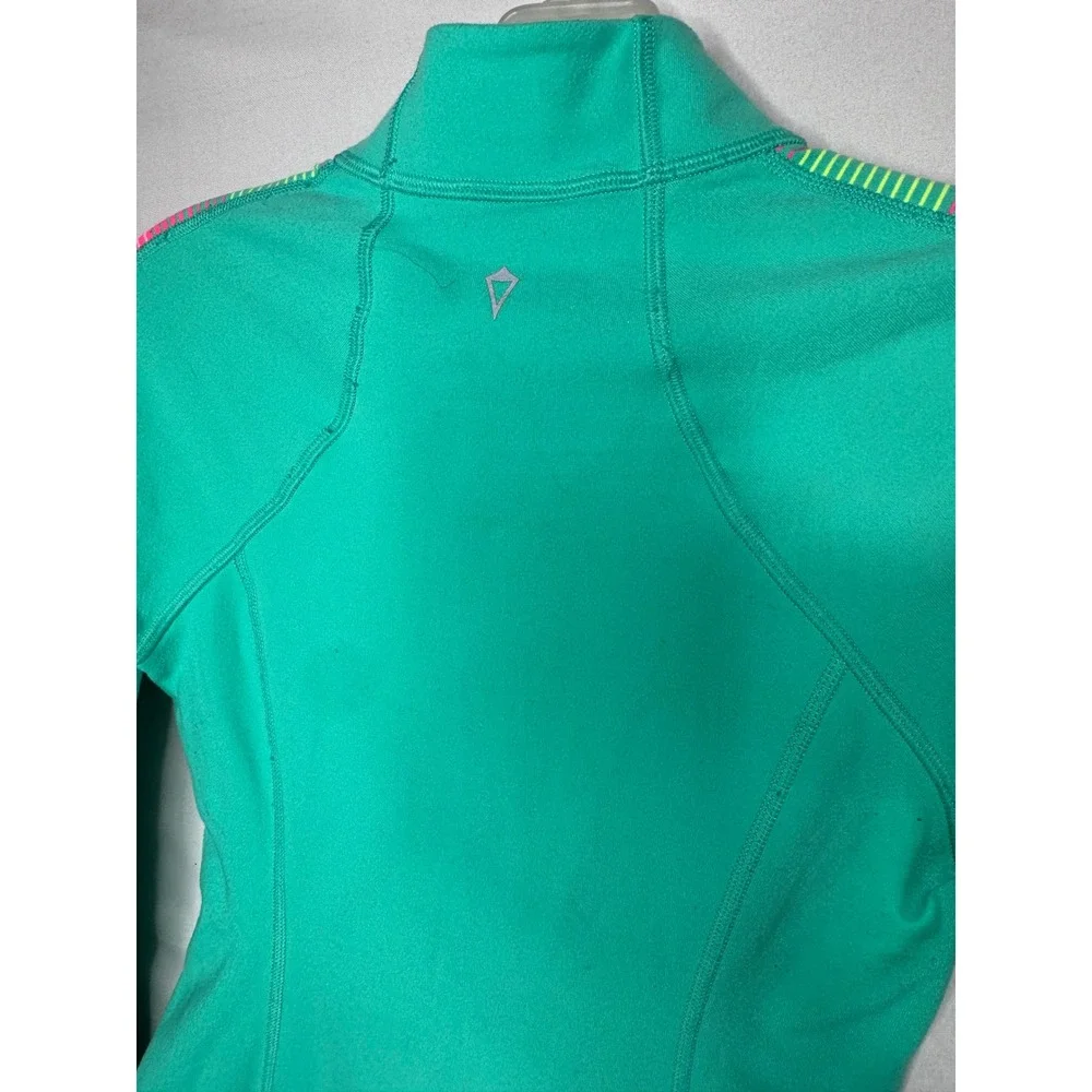 Ivivva Lululemon Girls Teal Pink Striped Full Zip Athletic Jacket Size 12